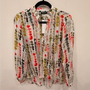 APNY NWT Floral Pleated Blouse Size M Sheer Boho Top